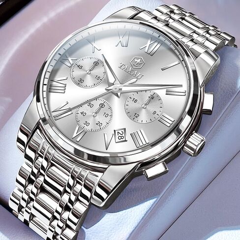 ساعات رجالية من الفولاذ المقاوم للصدأ، وجه كلاسيكي كبير، ساعة كرونوغراف سهلة القراءة للرجال، ساعات كوارتز تناظرية مقاومة للماء، أرقام رومانية، ساعة معصم رجالية مع تاريخ مضيء، Reloj Para Hombre in Kuwait