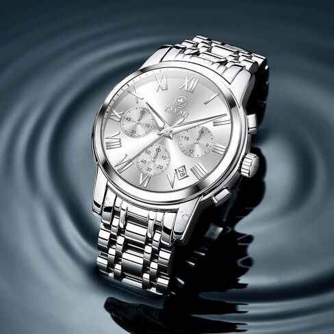 ساعات رجالية من الفولاذ المقاوم للصدأ، وجه كلاسيكي كبير، ساعة كرونوغراف سهلة القراءة للرجال، ساعات كوارتز تناظرية مقاومة للماء، أرقام رومانية، ساعة معصم رجالية مع تاريخ مضيء، Reloj Para Hombre in Kuwait