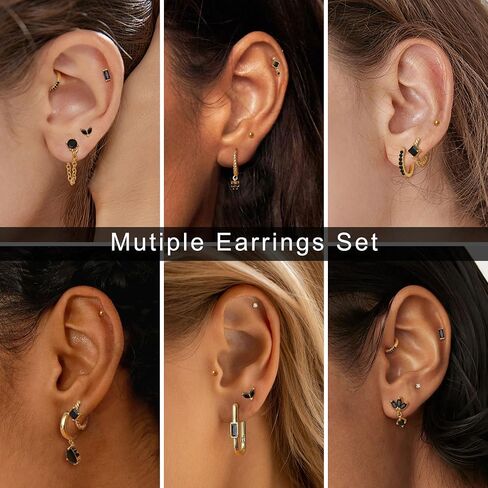 Sanfenly Stud Earrings Small Gold Hoop Earrings Set for Women Flat Back Earring Hypoallergenic Cartilage Earring Lightweight Dainty 14K Gold Stud Earrings for Multiple Piercing Set in Kuwait