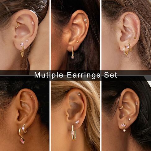 Sanfenly Stud Earrings Small Gold Hoop Earrings Set for Women Flat Back Earring Hypoallergenic Cartilage Earring Lightweight Dainty 14K Gold Stud Earrings for Multiple Piercing Set in Kuwait
