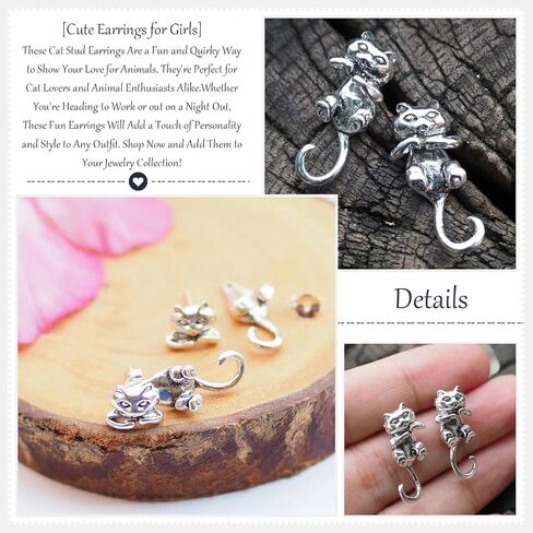 Cat Stud Earrings for Women Trendy Cute Animal Earrings Novelty Earrings Animal Cat Fun Earrings Unusual Earrings for women Gifts Trendy Stuff in Saudi Arabia