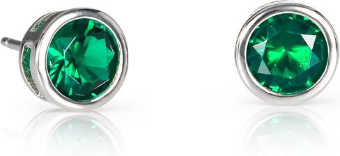 namana 925 Sterling Silver Solitaire Stud Earrings for Women with White, Green, Blue, or Red Cubic Zirconia Stones, Simple Single-Stone Studs in 925 Sterling Silver with Colored Stones. in Kuwait