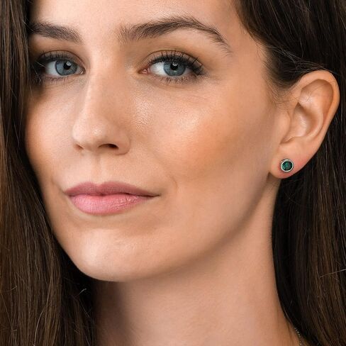 namana 925 Sterling Silver Solitaire Stud Earrings for Women with White, Green, Blue, or Red Cubic Zirconia Stones, Simple Single-Stone Studs in 925 Sterling Silver with Colored Stones. in Kuwait