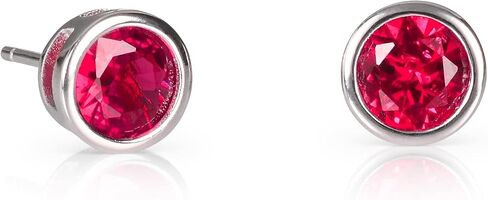 namana 925 Sterling Silver Solitaire Stud Earrings for Women with White, Green, Blue, or Red Cubic Zirconia Stones, Simple Single-Stone Studs in 925 Sterling Silver with Colored Stones. in Kuwait