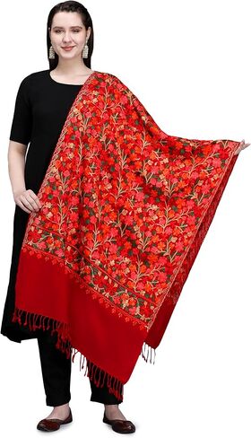 Zamour Kashmiri Embroidery Indian Shawl Stole Scarf Wrap for Wedding Parties Bridesmaid Prom (28 inch x 80 inch) in Kuwait