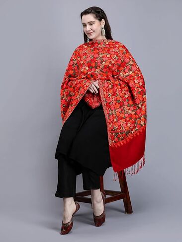 Zamour Kashmiri Embroidery Indian Shawl Stole Scarf Wrap for Wedding Parties Bridesmaid Prom (28 inch x 80 inch) in Kuwait