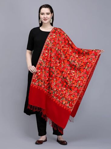 Zamour Kashmiri Embroidery Indian Shawl Stole Scarf Wrap for Wedding Parties Bridesmaid Prom (28 inch x 80 inch) in Kuwait