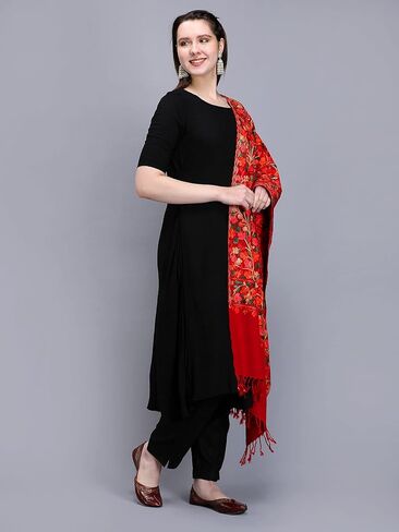 Zamour Kashmiri Embroidery Indian Shawl Stole Scarf Wrap for Wedding Parties Bridesmaid Prom (28 inch x 80 inch) in Kuwait