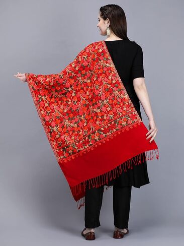 Zamour Kashmiri Embroidery Indian Shawl Stole Scarf Wrap for Wedding Parties Bridesmaid Prom (28 inch x 80 inch) in Kuwait