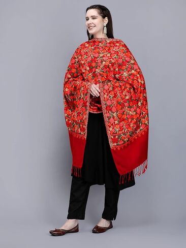 Zamour Kashmiri Embroidery Indian Shawl Stole Scarf Wrap for Wedding Parties Bridesmaid Prom (28 inch x 80 inch) in Kuwait