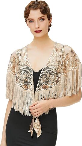 BABEYOND شال مطرز بالترتر التفاف 1920s مساء شال كاب غاتسبي لفساتين السهرة وحفلات الزفاف in Kuwait