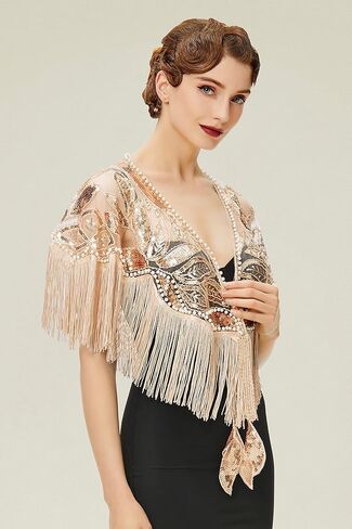 BABEYOND شال مطرز بالترتر التفاف 1920s مساء شال كاب غاتسبي لفساتين السهرة وحفلات الزفاف in Kuwait