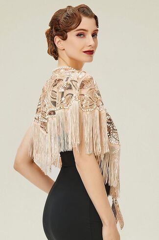 BABEYOND شال مطرز بالترتر التفاف 1920s مساء شال كاب غاتسبي لفساتين السهرة وحفلات الزفاف in Kuwait