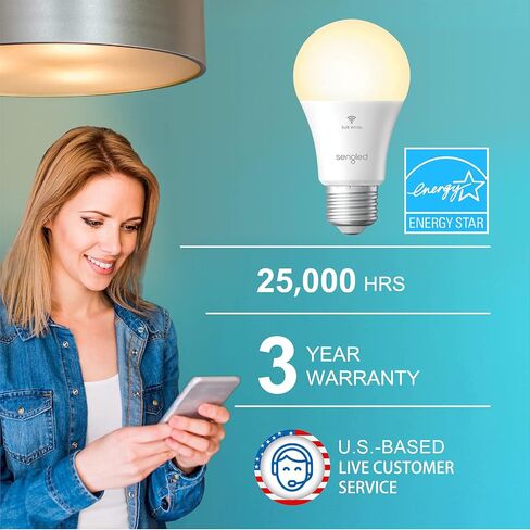 لمبة ذكية Sengled، مصابيح إضاءة WiFi، لمبة إضاءة Alexa قابلة للتعتيم، مصابيح إضاءة ذكية تعمل مع Alexa وGoogle Home، A19 أبيض ناعم (2700K) لا يتطلب محورًا، 800LM 60W يعادل ارتفاع CRI>90، حزمة واحدة in Saudi Arabia