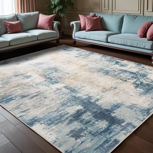Area Rug 4x6, Washable Faux Wool Throw Rugs for Living Room, 0.3″ Non Slip Low Pile Vintage Boho Abstract Carpet for Ding Room, Home Office, Bedroom, Kids Room, Bedside (Khaki) in Saudi Arabia