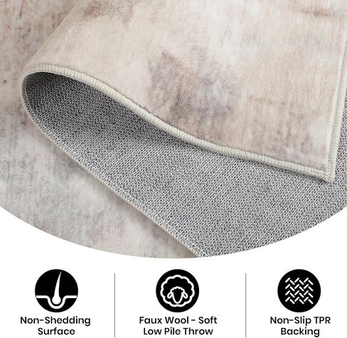 Area Rug 4x6, Washable Faux Wool Throw Rugs for Living Room, 0.3″ Non Slip Low Pile Vintage Boho Abstract Carpet for Ding Room, Home Office, Bedroom, Kids Room, Bedside (Khaki) in Saudi Arabia