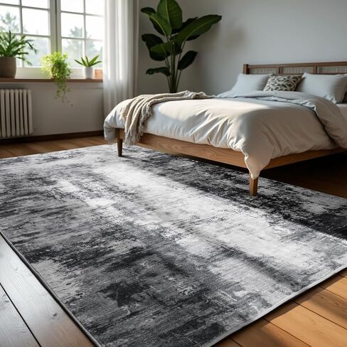 Area Rug 4x6, Washable Faux Wool Throw Rugs for Living Room, 0.3″ Non Slip Low Pile Vintage Boho Abstract Carpet for Ding Room, Home Office, Bedroom, Kids Room, Bedside (Khaki) in Saudi Arabia