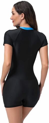 FYMNSI Women One Piece Rash Guard Zipper Short Sleeve Sun Protection Surf Rashguard Boyleg Swimsuit Bathing Suits Swimwear in Kuwait
