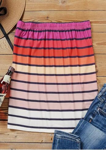 FECAFO Women Striped Strapless Bandeau Tank Tops Summer Casual Holiday Tube Top Backless Sexy Sleeveless Shirt Blouse Tanks in Saudi Arabia