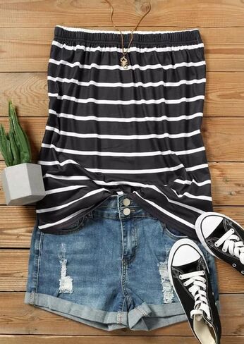 FECAFO Women Striped Strapless Bandeau Tank Tops Summer Casual Holiday Tube Top Backless Sexy Sleeveless Shirt Blouse Tanks in Saudi Arabia