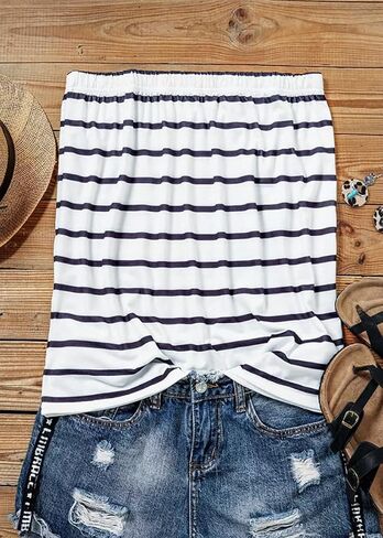 FECAFO Women Striped Strapless Bandeau Tank Tops Summer Casual Holiday Tube Top Backless Sexy Sleeveless Shirt Blouse Tanks in Saudi Arabia