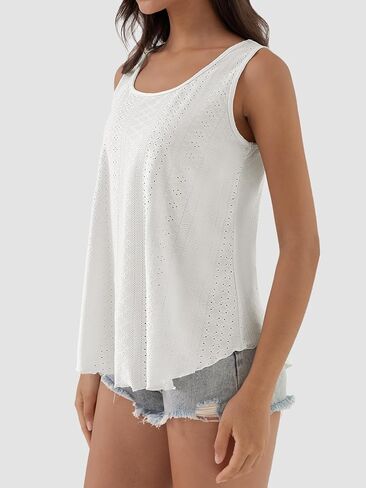 ATHMILE Womens Tank Tops Sleeveless Eyelet Embroidery Scoop Neck Loose Fit Casual Summer Flowy in Kuwait