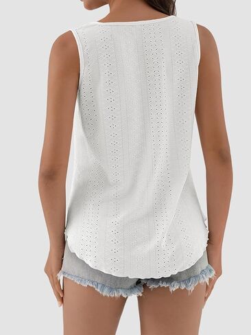 ATHMILE Womens Tank Tops Sleeveless Eyelet Embroidery Scoop Neck Loose Fit Casual Summer Flowy in Kuwait