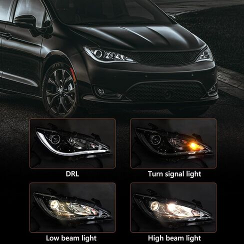 FIONE HID Xenon Model Only Headlight Assembly Compatible with Chrysler Pacifica 2018 2019 2020 Replacement Headlamp Black Right Passenger Side RH 68228948AH CH2519152 in Kuwait