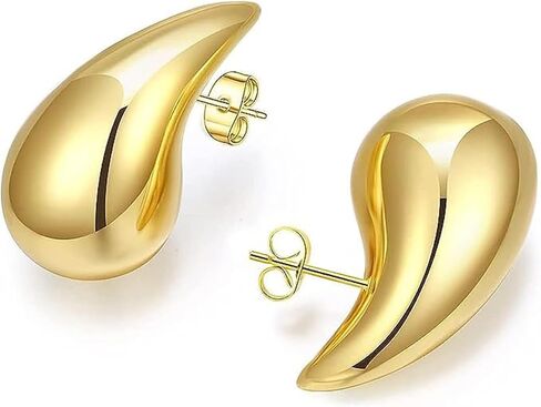 أقراط متدلية للنساء، أقراط ذهبية مكتنزة مصقولة لا تسبب الحساسية وخفيفة الوزن على شكل قطرة ماء كبيرة الحجم ومفتوحة ومجوفة مجوهرات للفتيات in Kuwait