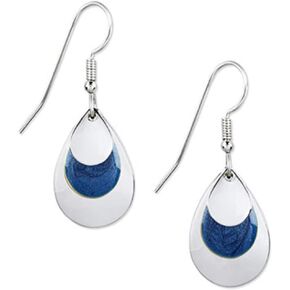 Shiny Teardrops with Blue Enamel Dangle Earrings