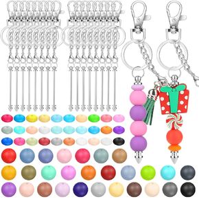 136 Pcs Beadable Keychain Making Kit, Silicone Beads for Keychain Making with Beadable Keychains Bars for DIY Beadable Keychains Making ﻿