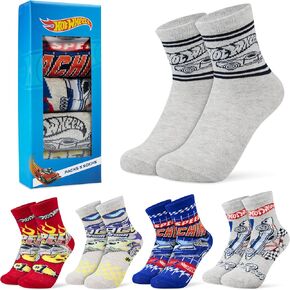 Hot Wheels Boys Calf Socks, 5-Pack Kids Crew Socks - Gifts for Boys