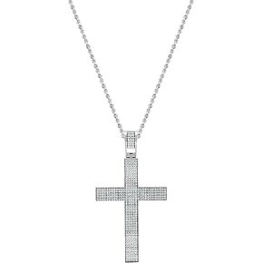 Dazzlingrock Collection Round White Diamond Luminous Cross Pendant with 18 inch Silver Chain for Men (0.73 ctw, Color I-J, Clarity I2-I3) in 925 Sterling Silver