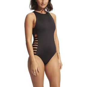Seafolly Women's High Neck One Piece Swimsuit with Multi Strap Sides