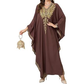 Bsubseach Kaftan Dresses for Women Embroidery Caftan Dress Bathing Suit Cover Up Plus Size Beach Cover Ups Brown