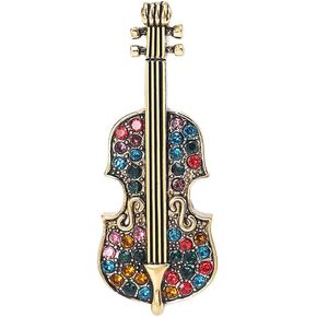 Vintage Violin Rhinestone Brooch Pin for Women Girls Colorful Crystal Musician Instrument Cello Fiddle Pins Clip Lapel Sweater Dress Suit Coat Badges Backpacks Brooches Pins Dainty Jewelry Gifts Clothes Accessories