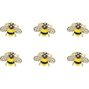 6 Pack Cute Funny Rhinestone Bee Brooches Pin Set Fashion Enamel Crystal Animal Insect Themed Bags Backpacks Jackets Hat Lapel Brooch for Women Gold Plated