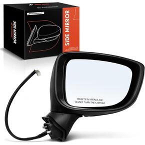 A-Premium Passenger Side Power Door Mirror - Compatible with Mazda 3/3 Sport 2014-2016 - Heated Manual Folding Black Outside Rear View Mirror w/Turn Signal - Replace# BJE369121D