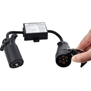 Oyviny USA to EU Trailer Light Converter US Vehicle 7-Way Blade Socket Adapter to European Trailer 7-Pin Round Connector Plug and Play Trailer Converter Waterproof (Color:Black)