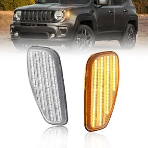 Front Fender LED Side Marker Lights for 2015 2016 2017 2018 2019 2020 2021 Je-ep Renegade, Renegade Smoked Lens Side Bumper Marker Lamps, Amber LED Side Markers Turn Signal Lights, 2 PCS