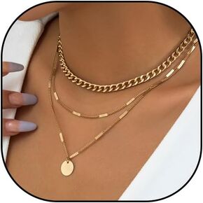 Layered Chain Necklaces for women,14K Gold Plated Dainty Chunky Choker Necklace Herringbone Chain,Snake Chain,Paperclip Chains OT Clasp Necklace Trendy Jewelry Gifts