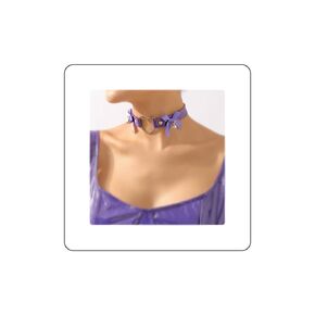 Gothic Leather Heart Choker Necklace Bell Bow-knot Pendant Choker Punk Collar Necklace Hollow Heart Statement Necklace for Women (Purple)