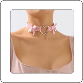 Gothic Leather Heart Choker Necklace Bell Bow-knot Pendant Choker Punk Collar Necklace Hollow Heart Statement Necklace for Women (Purple) in Kuwait