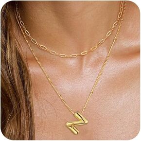 Initial Necklaces for Women Balloon Bubble Letter Necklace Gold Dainty Layered Paperclip Chain Alphabet Pendant Puffy Name Personalized Choker Necklace Jewelry Gifts for Women in Kuwait