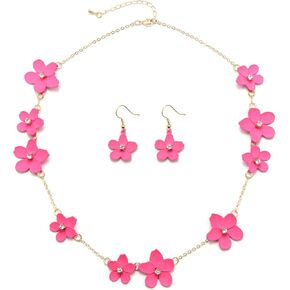 Flyonce Flower Choker Necklace Enamel Floral Flower Bib Necklaces with Earrings Summer Beach Jewelry for Women