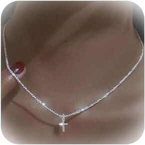 Aonklot Rhinestone Choker Necklace for Women Silver Dainty Necklace Sparkle Layered Necklace Choker Jewelry Gifts for Women