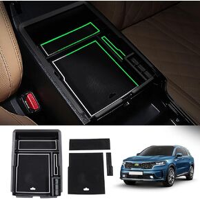 Autorder Center Console Organizer for Kia Sorento 2021 2022 2023 2024 2025 Accessories Armrest Storage Box Secondary Insert Tray with 2 Color Mats