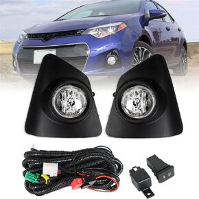 Fog Lights Assembly Replacement for 2014 2015 2016 Toyota Corolla S SE Daytime Running Clear Lens Bumper Fog Lamp Left+Right Side (Passenger & Driver Side)