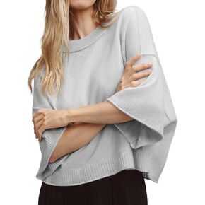 Womens Short Sleeve Sweaters Tops Summer Oversized Casual Loose Fit Crew Neck Ribbed Knit Pullover Sweater Blouse