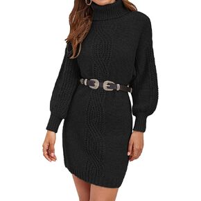 Womens Fall Ladies Dressy Casual Chunky Turtleneck Cable Knit Sweater Dress 2024